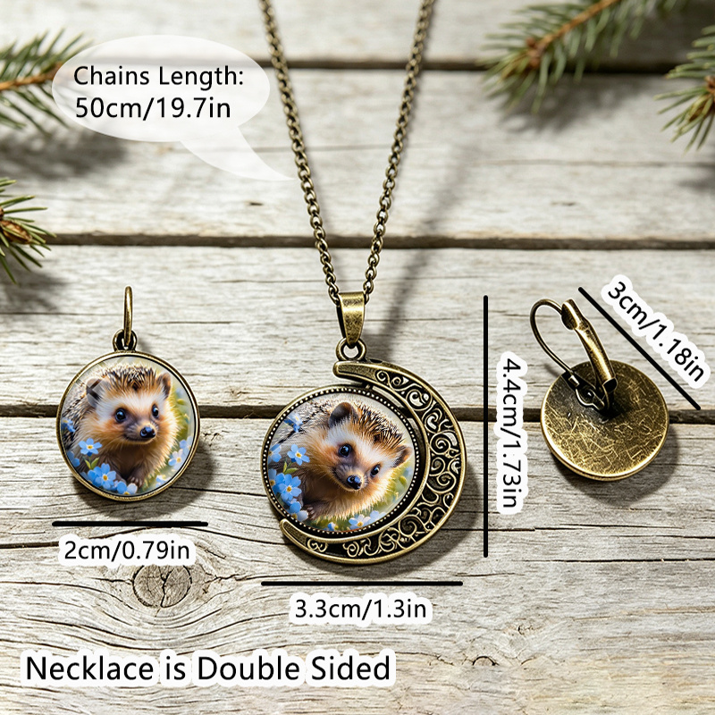 3pcs Handmade Hedgehog & Forget-Me-Not Flower Jewelry Set